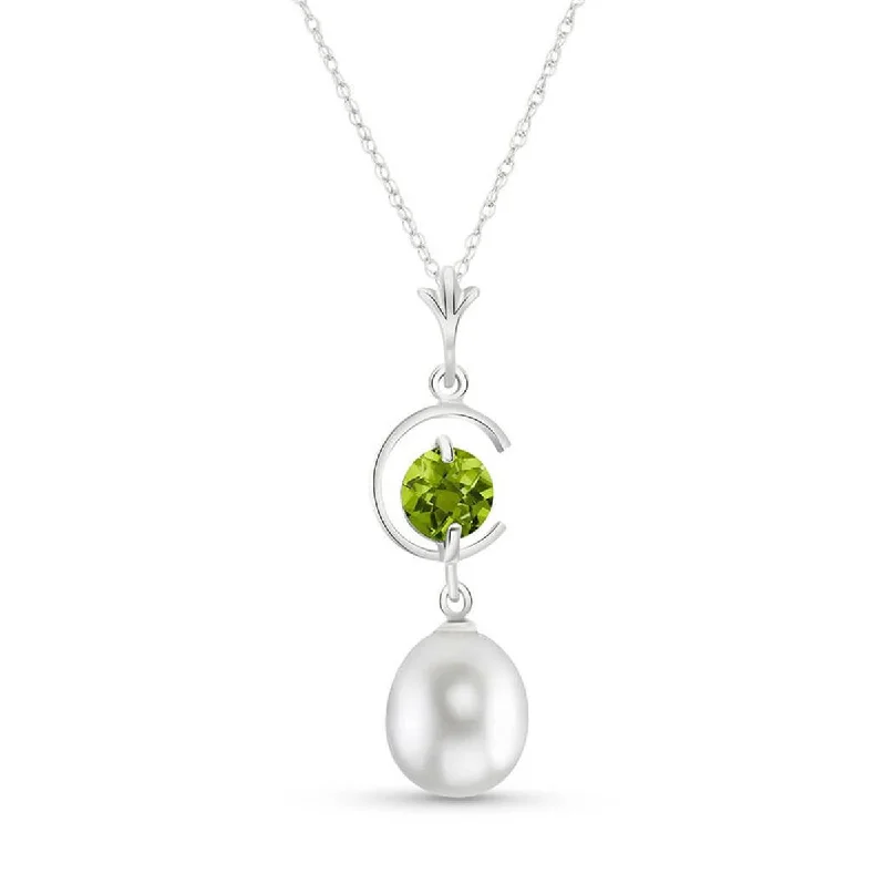 4.5 Carat 14K Solid White Gold Here's Hoping Peridot Pearl Necklace