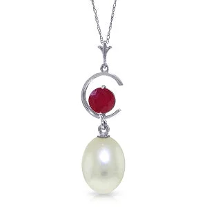 4.5 Carat 14K Solid White Gold Naturalme Her Ruby Pearl Necklace