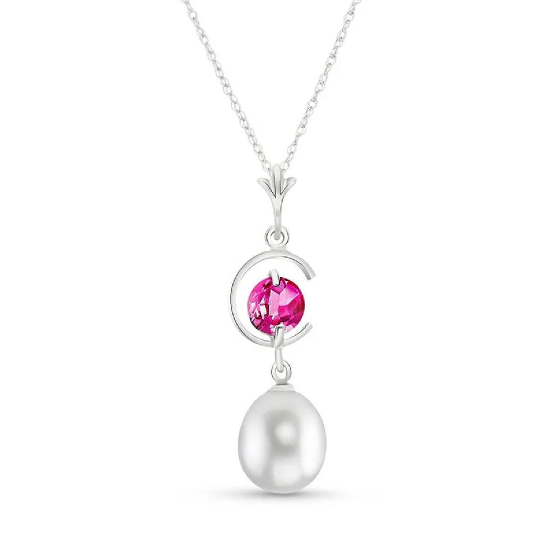 4.5 Carat 14K Solid White Gold Necklace Natural Pearl Pink Topaz