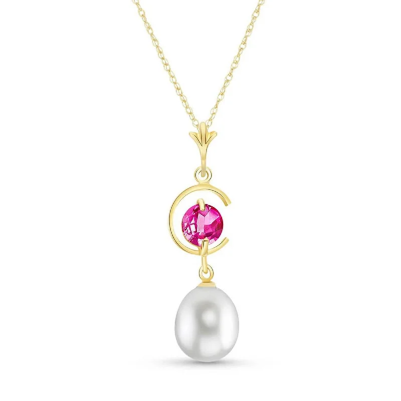 4.5 Carat 14K Solid Yellow Gold Necklace Natural Pearl Pink Topaz