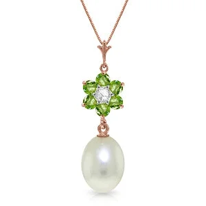 4.53 Carat 14K Solid Rose Gold Necklace Natural Pearl, Peridot Diamond