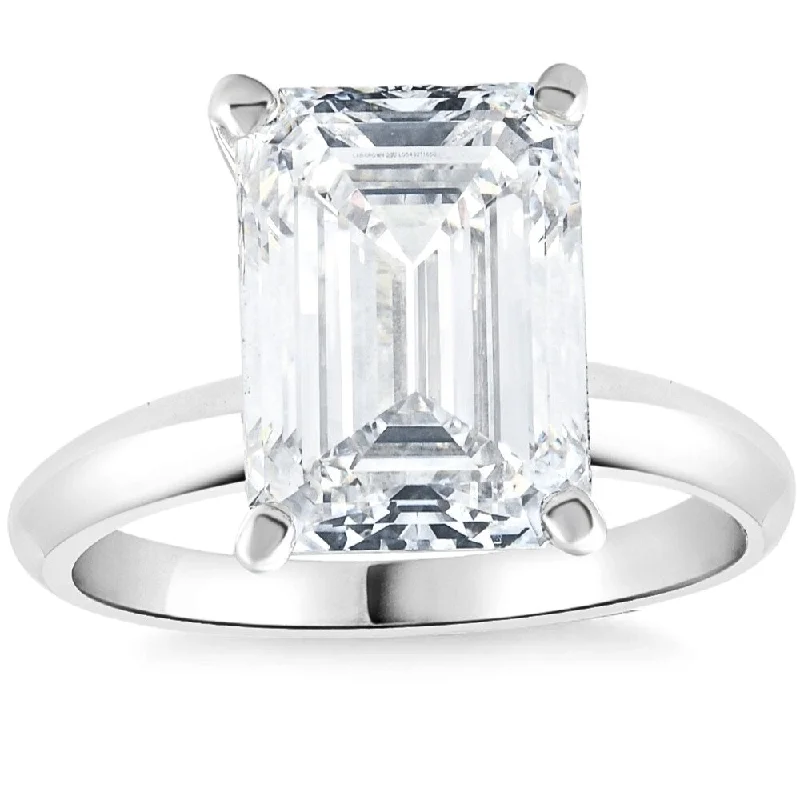 4Ct Emerald Cut Certified Diamond Engagement Ring White Gold Lab Grown