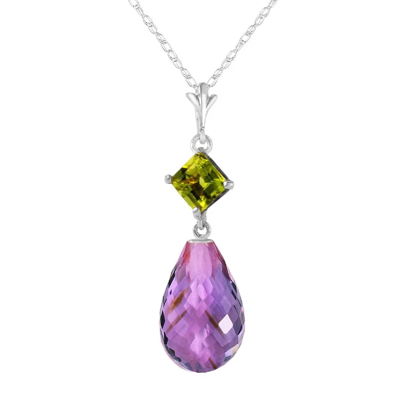 5.5 Carat 14K Solid White Gold Necklace Peridot Purple Amethyst