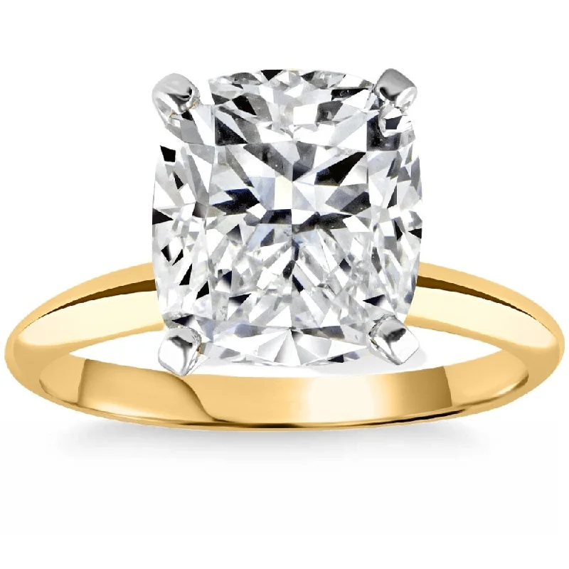 5Ct Two Tone Certified Lab Grown Cushion Diamond Engagement Ring