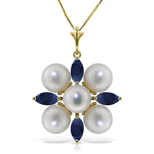 6.3 Carat 14K Solid Yellow Gold It Takes Two Sapphire Pearl Necklace