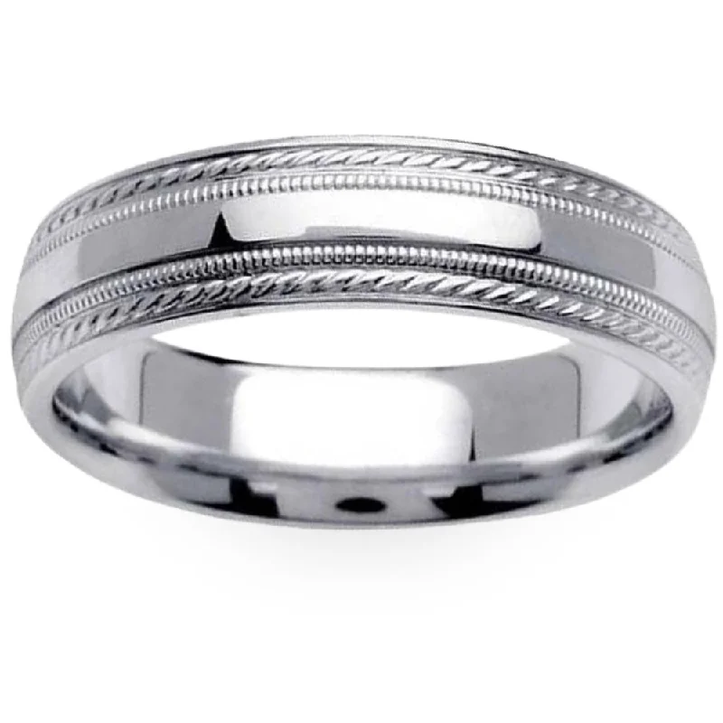 6mm Mens Wedding Band 10K White Gold