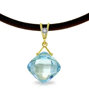 8.76 Carat 14K Solid Yellow Gold Leather Necklace Diamond Blue Topaz