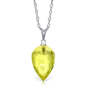 9.05 Carat 14K Solid White Gold Lemonade Time Lemon Quartz Diamond Necklace