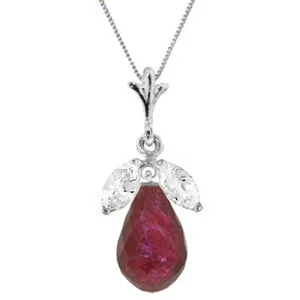 9.3 Carat 14K Solid White Gold Necklace Natural Ruby White Topaz