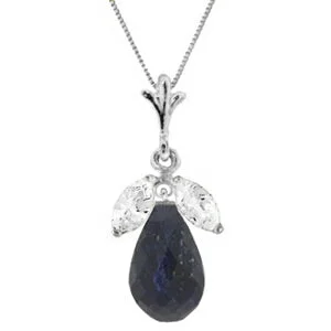 9.3 Carat 14K Solid White Gold Necklace Natural Sapphire White Topaz