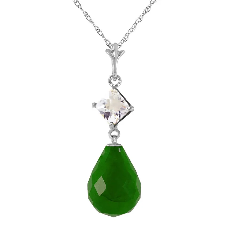 9.3 Carat 14K Solid White Gold Necklace White Topaz Emerald