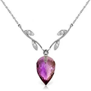 9.52 Carat 14K Solid White Gold Necklace Diamond Briolette Amethyst