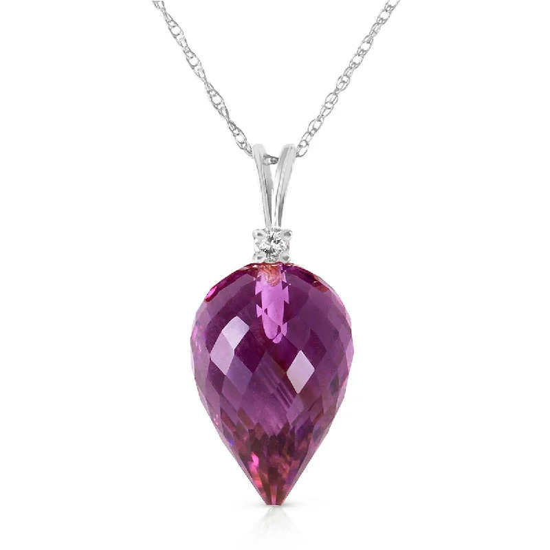 9.55 Carat 14K Solid White Gold Necklace Diamond Briolette Drop Amethyst