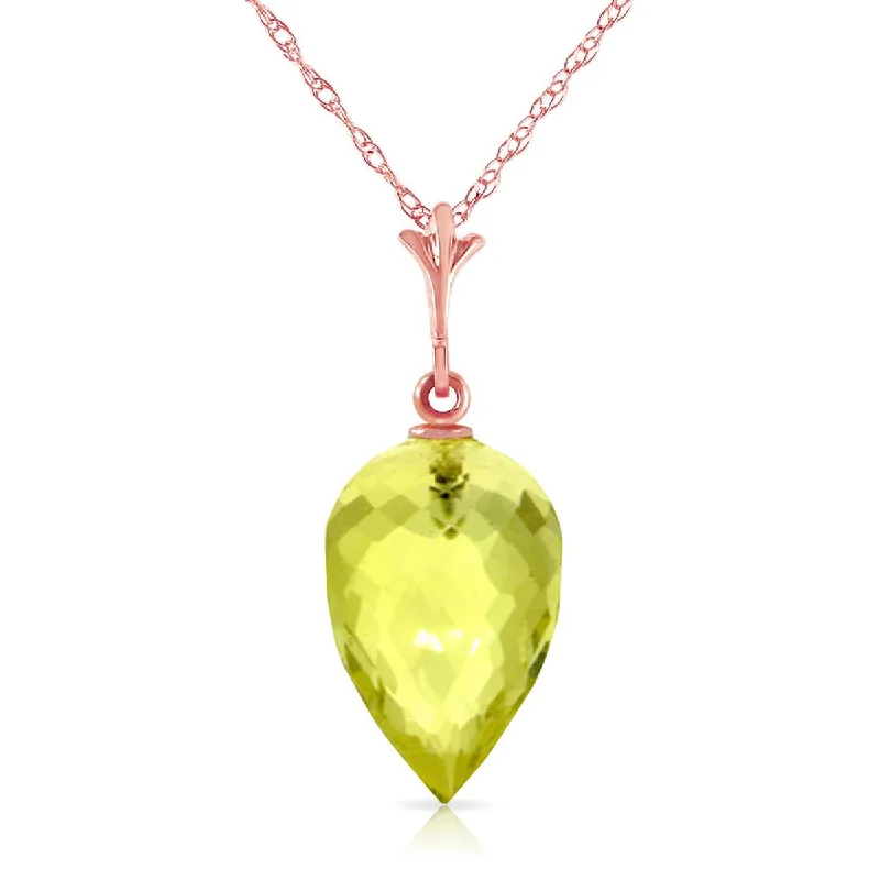 9 Carat 14K Solid Rose Gold Necklace Pointy Briolette Drop Lemon Quartz