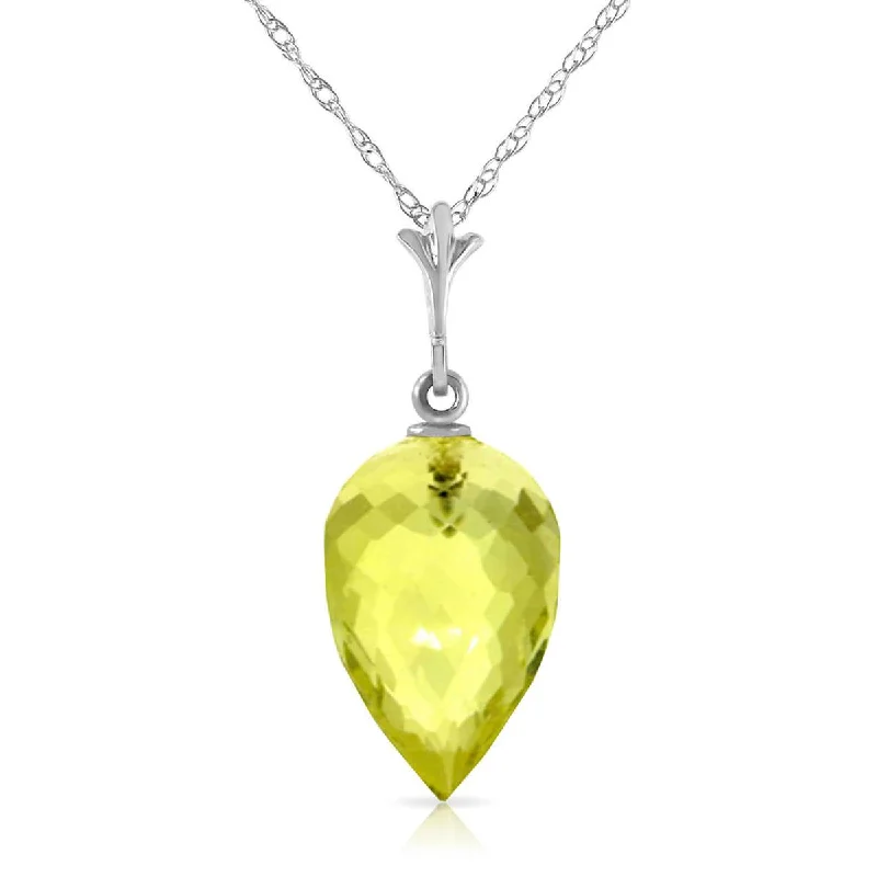 9 Carat 14K Solid White Gold Necklace Pointy Briolette Drop Lemon Quartz