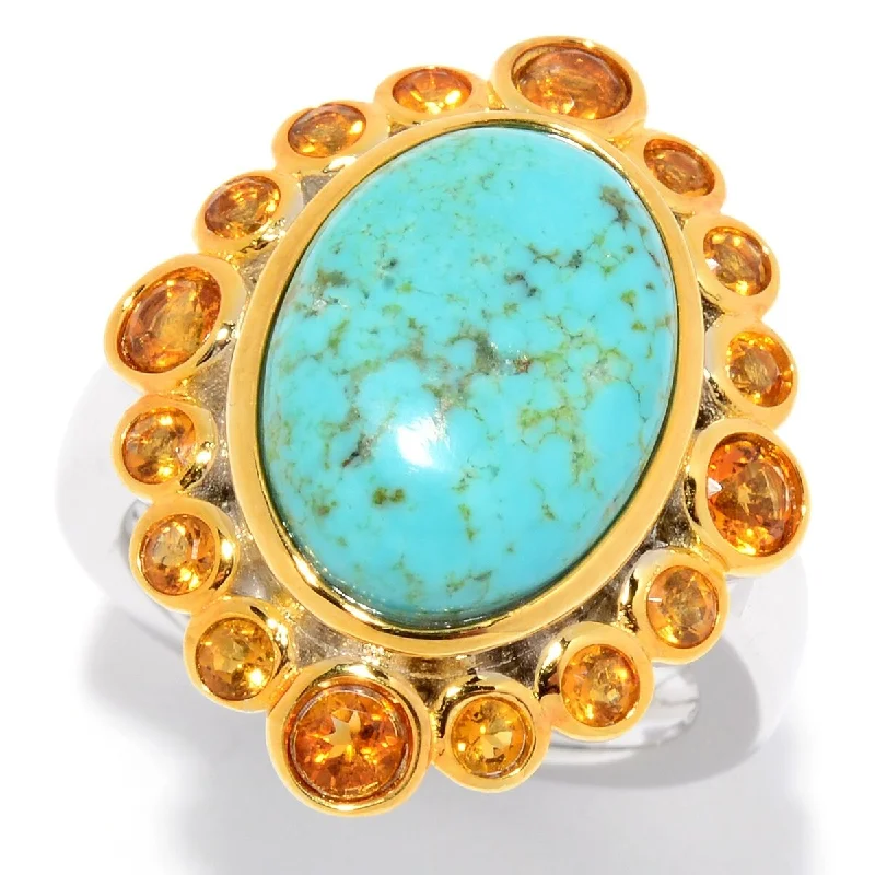 925 Sterling Silver Mine#8 Turquoise, Madeira Citrine Ring