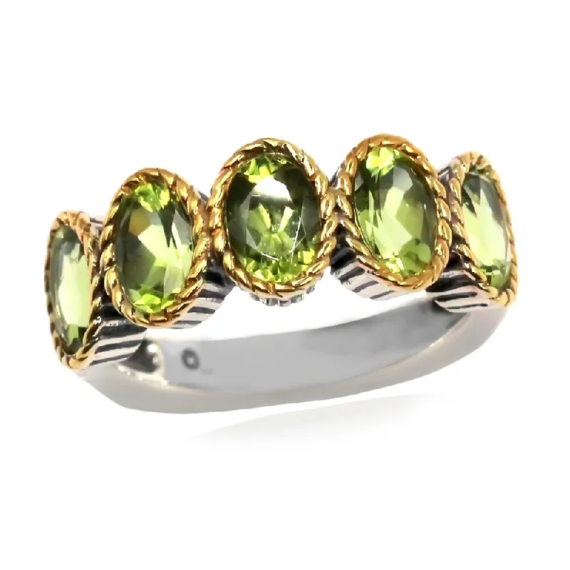 925 Sterling Silver Peridot 5-Stone Ring