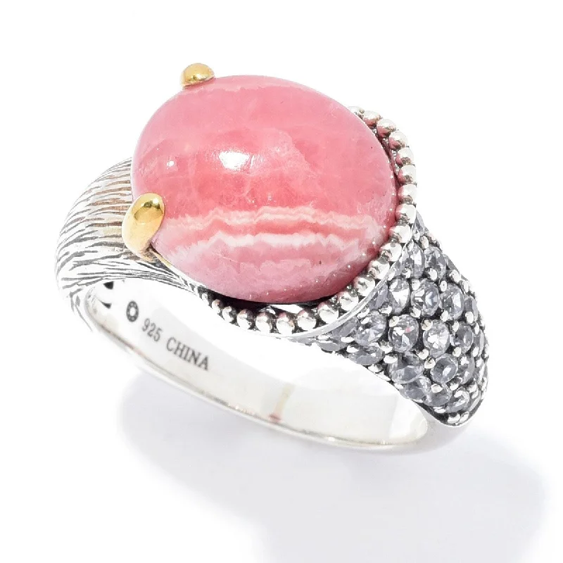 925 Sterling Silver White Natural Zircon and Rhodochrosite Ring