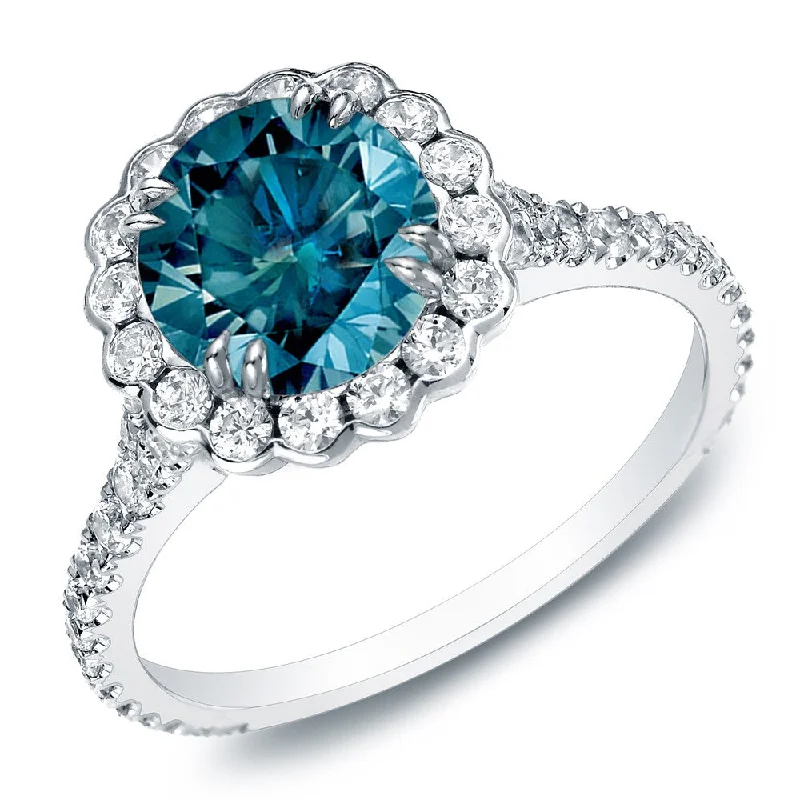 Auriya 14k Gold 1 1/2ctw Halo Blue Diamond Engagement Ring (H-I, SI1-SI2)