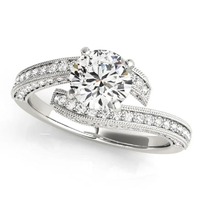 Auriya 14k Gold 3ct Round Moissanite and 1/2ctw Diamond Bypass Engagement Ring