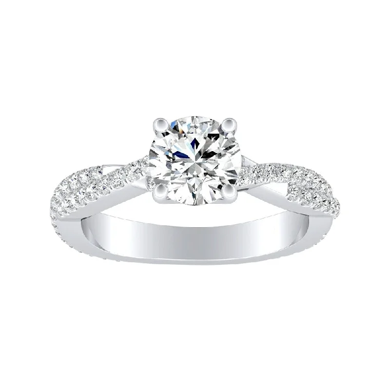 Auriya 14k Gold 3ct Twisted Moissanite and 1/2ctw Diamond Engagement Ring