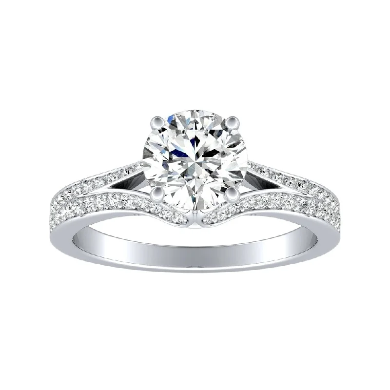 Auriya 14k Gold Round 3ct Moissanite and 1/3ctw Diamond Engagement Ring