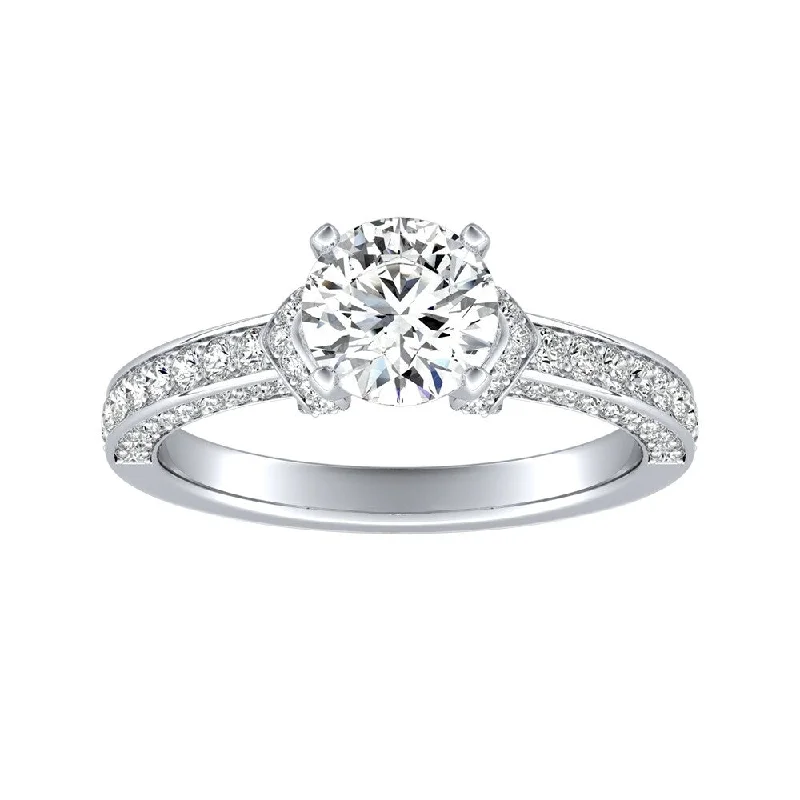 Auriya 14k Gold Round 4ct Moissanite and 3/8ct TDW Diamond Engagement Ring