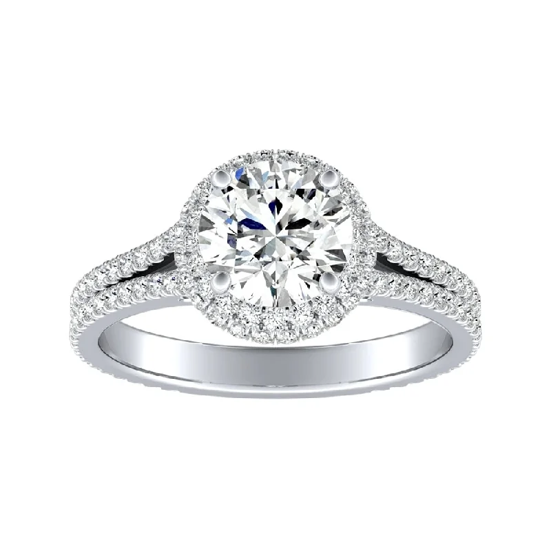 Auriya 14k Gold Round Double Edged 2 1/2ct Moissanite and 1/2ct TDW Halo Diamond Engagement Ring