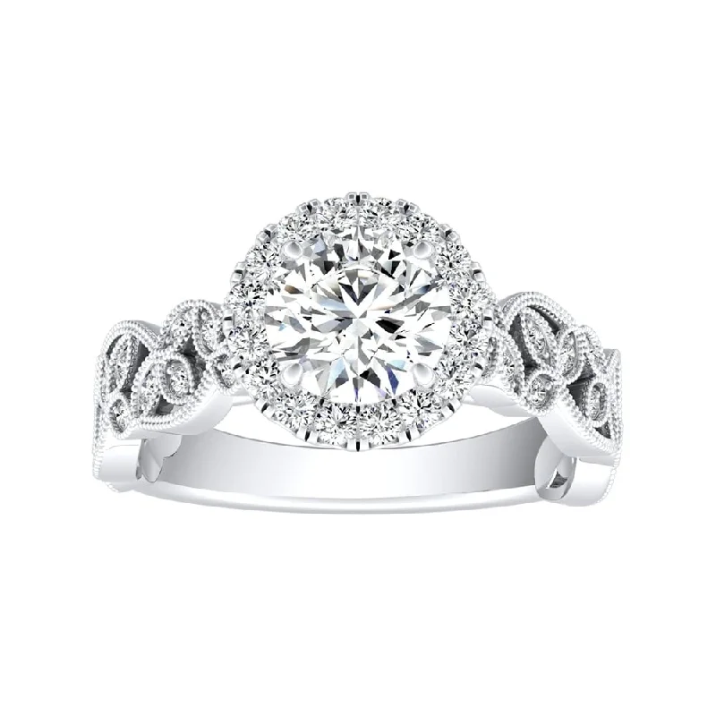 Auriya 14k Gold Vintage Round 2 1/2ct Moissanite and 1/4ct TDW Diamond Halo Engagement Ring