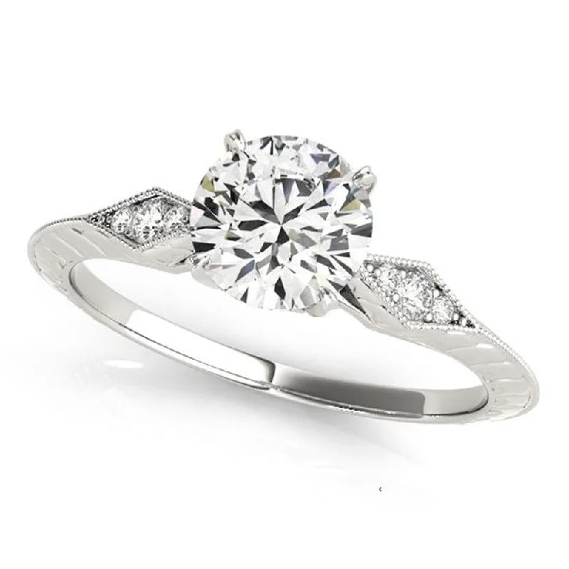 Auriya 14k Gold Vintage Round 4 carat Moissanite and 1/10ctw Diamond Engagement Ring