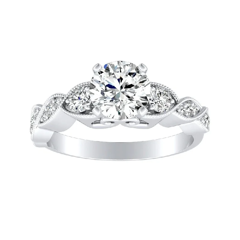 Auriya 14k Gold Vintage Round 4ct Moissanite and 1/4ct TDW Diamond Engagement Ring