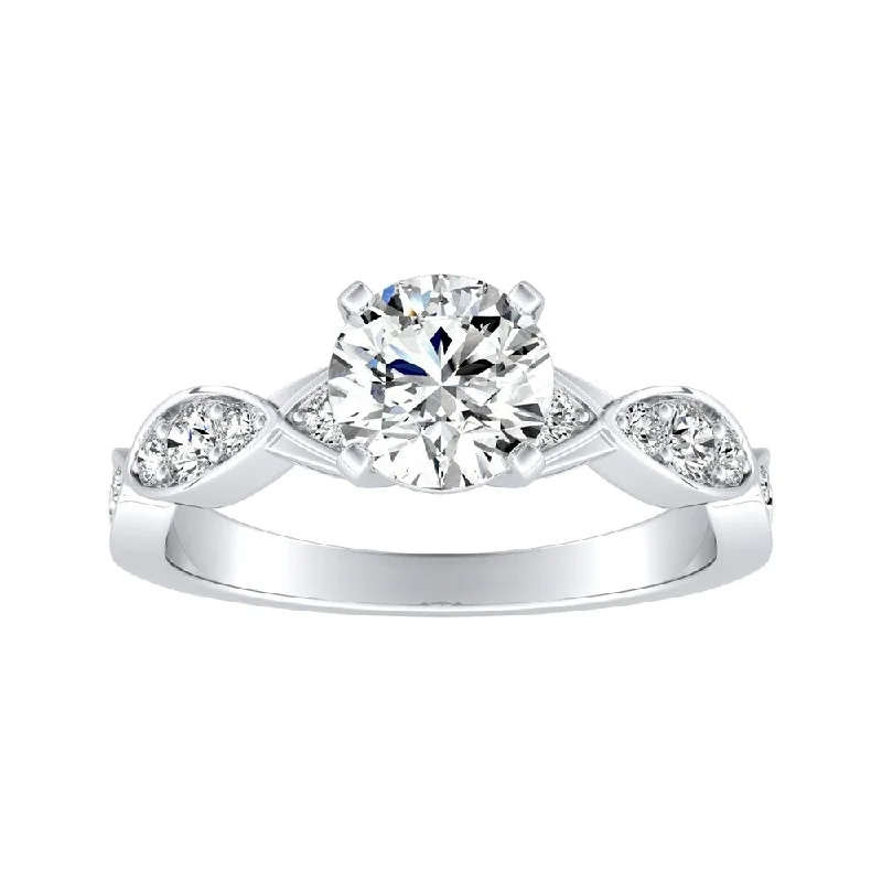 Auriya 1ct Round Moissanite and 1/3ct TDW Wave Style Diamond Engagement Ring 14K Gold (G-H, VS1-VS2)