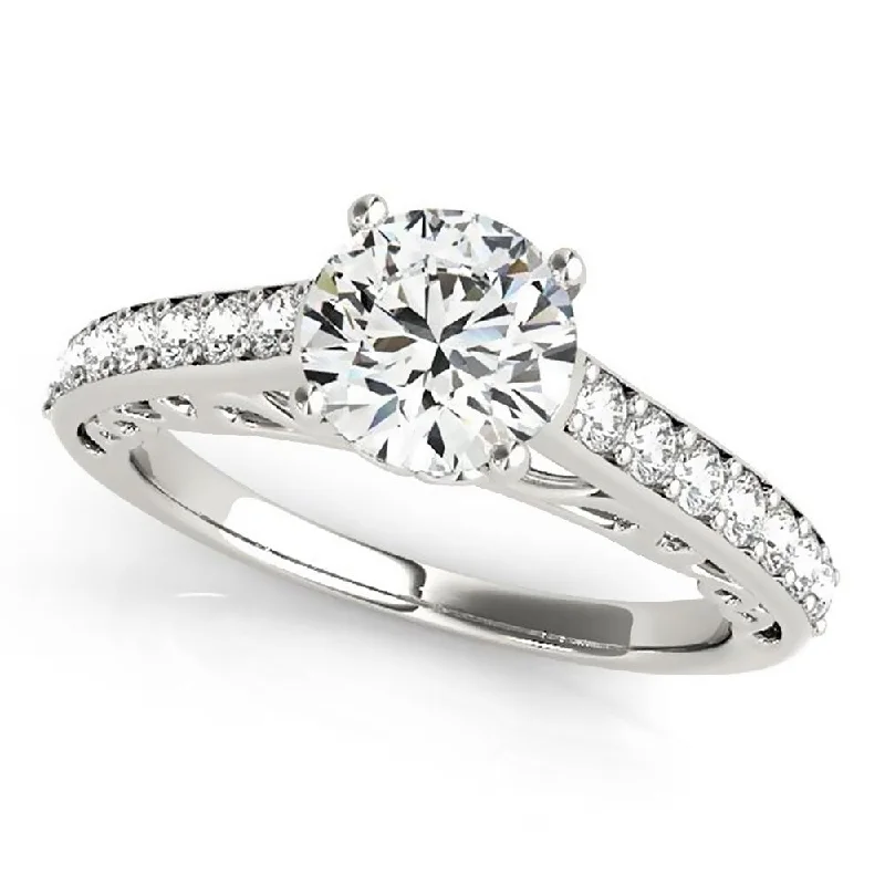 Auriya 3/4ct Round Brilliant Moissanite and 1/3ctw Diamond Engagement Ring 14K Gold