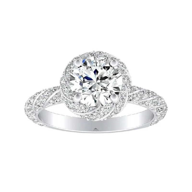 Auriya 3/4ct Round Moissanite and 5/8ctw Halo Diamond Engagement Ring 14k Gold