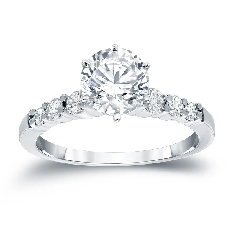 Auriya Classic 1 1/2 carat Round Moissanite and 1/3ct Side Stone Diamond Engagement Ring 14K Gold