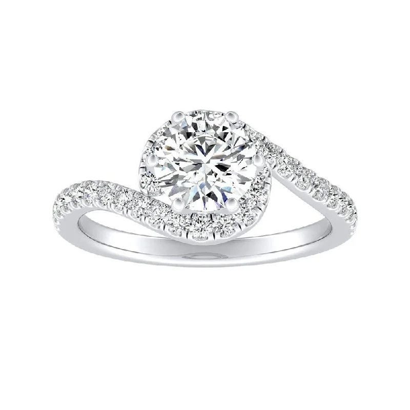 Auriya Modern 1/2ct Moissanite and 1/3ctw Halo Diamond Engagement Ring 14K Gold