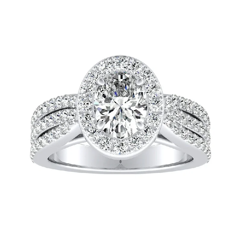 Auriya Platinum 1 1/3ctw Triple Oval-cut Halo Diamond Engagement Ring (H-I, SI1-SI2)