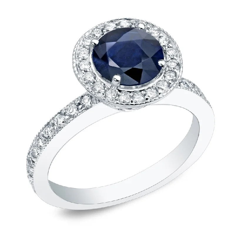 Auriya Platinum 1/2ct Blue Sapphire and 1/2ct TDW Round Halo Diamond Engagement Ring