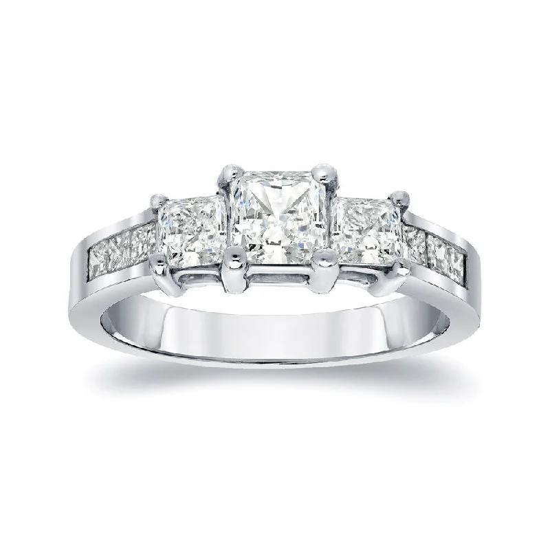 Auriya Platinum 1 carat TW Princess-cut 3-Stone Diamond Engagement Ring