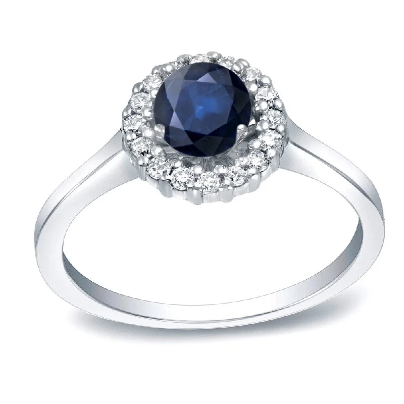 Auriya Round 1/2ct Blue Sapphire and 1/4ct Diamond Halo Engagement Ring 14K Gold