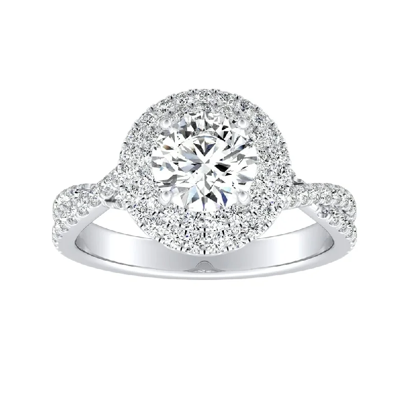 Auriya Round 2ct Moissanite and 1/2ctw Double Halo Diamond Engagement Ring 14k Gold