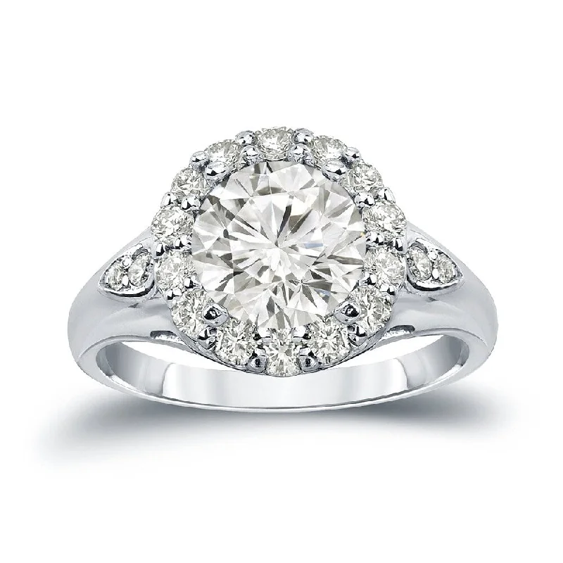 Auriya Round 3 1/3ctw Halo Diamond Engagement Ring 14k Gold Certified