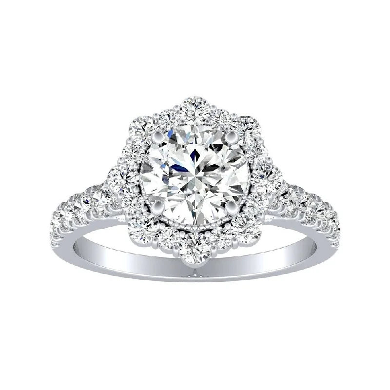 Auriya Round Vintage 2ct Moissanite and 3/4ct TDW Halo Diamond Engagement Ring 14K Gold