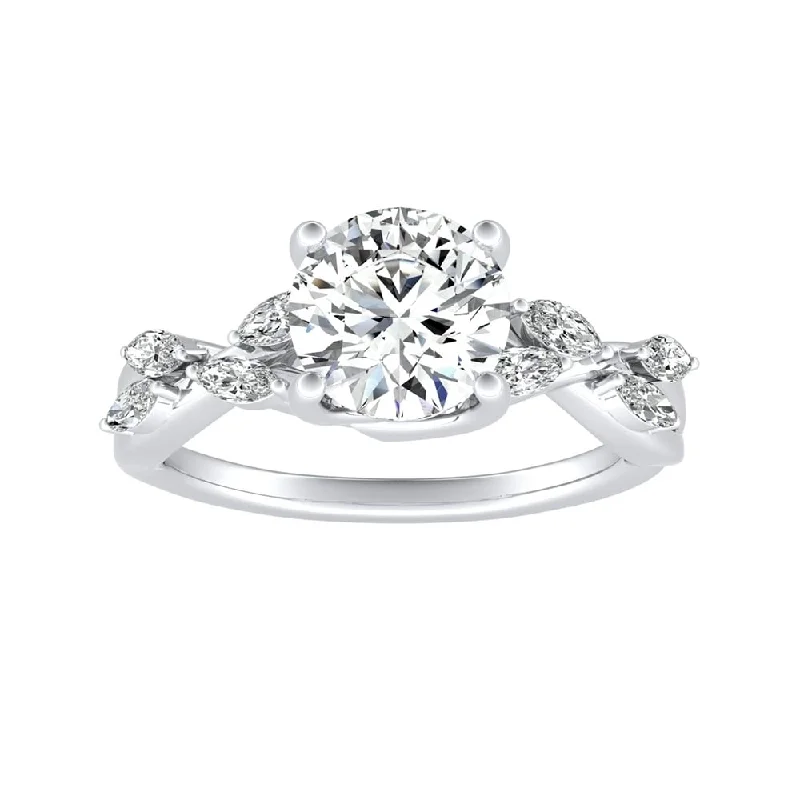 Auriya Vintage Floral 1 1/2ct Moissanite and 1/3ctw Marquise Diamond Engagement Ring 14K Gold