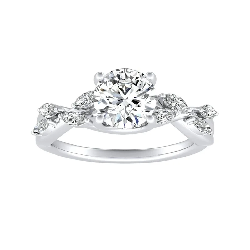 Auriya Vintage Floral 1ct Moissanite and 1/3ctw Marquise Diamond Engagement Ring 14K Gold