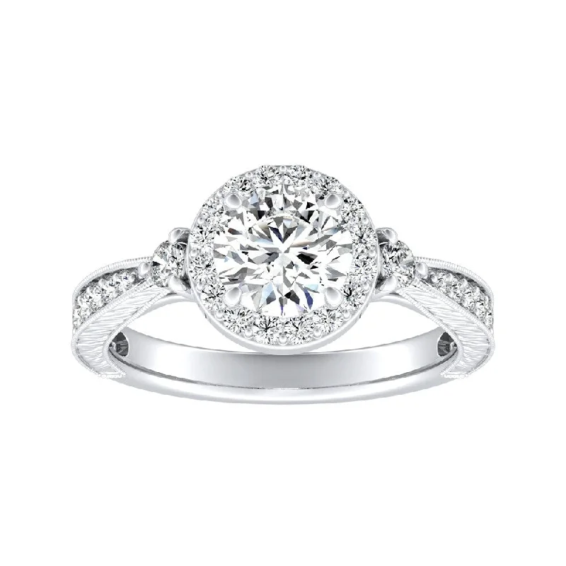 Auriya Vintage Inspired 1 1/2ct Round Moissanite and 1/3ct TDW Diamond Halo Engagement Ring 14k Gold (G-H, VS1-VS2)