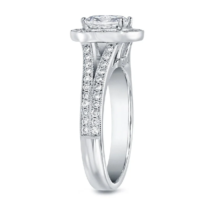 Auriya Vintage Inspired 2ctw Cushion Cut Halo Diamond Engagement Ring 14k White Gold (F-G, VS1-VS2)