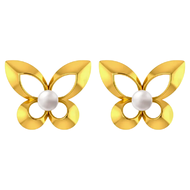 Butterfly Shaped 18k Gold Earrings With A Pearl Centre