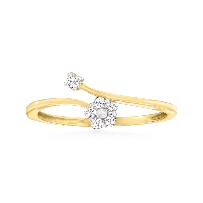 Canaria Diamond Flower Bypass Ring in 10kt Yellow Gold