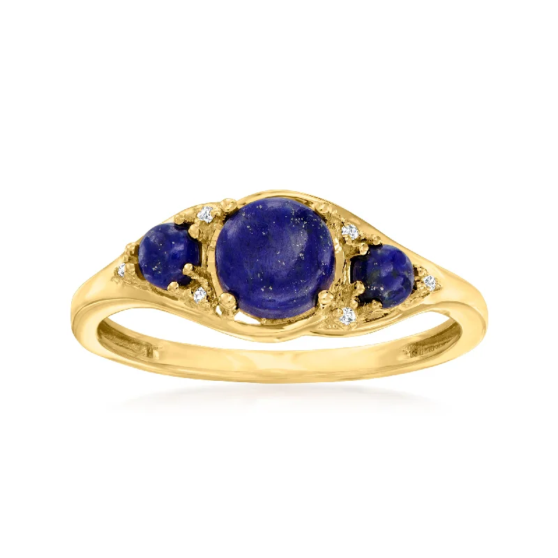 Canaria Lapis 3-Stone Ring With Diamond Accents in 10kt Yellow Gold